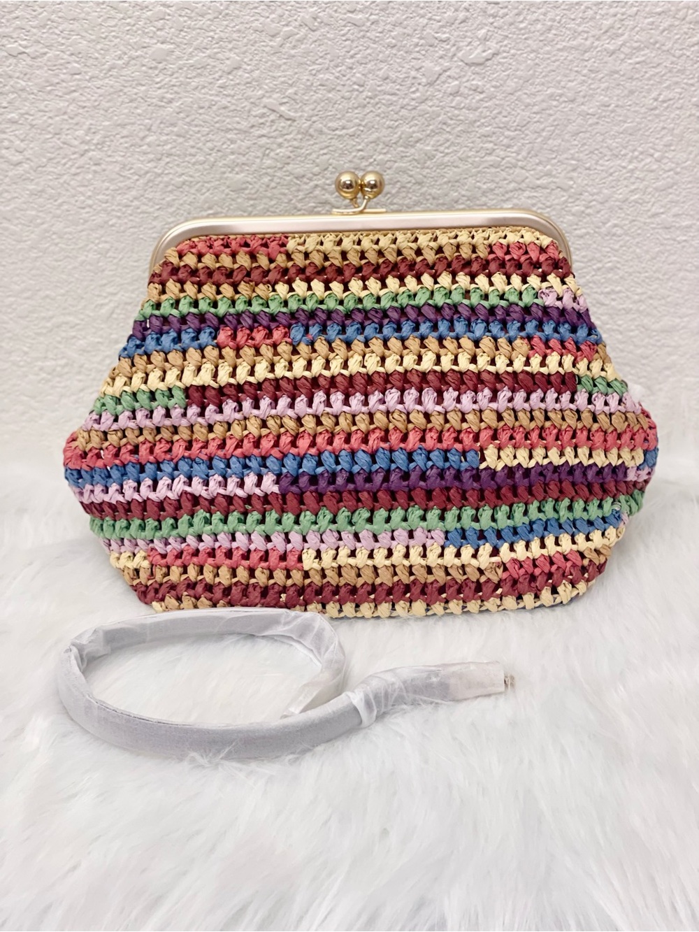 NWT COACH MULTICOLOR STRAW LARGE KISSLOCK 27 BAG CDZ29 In Multi